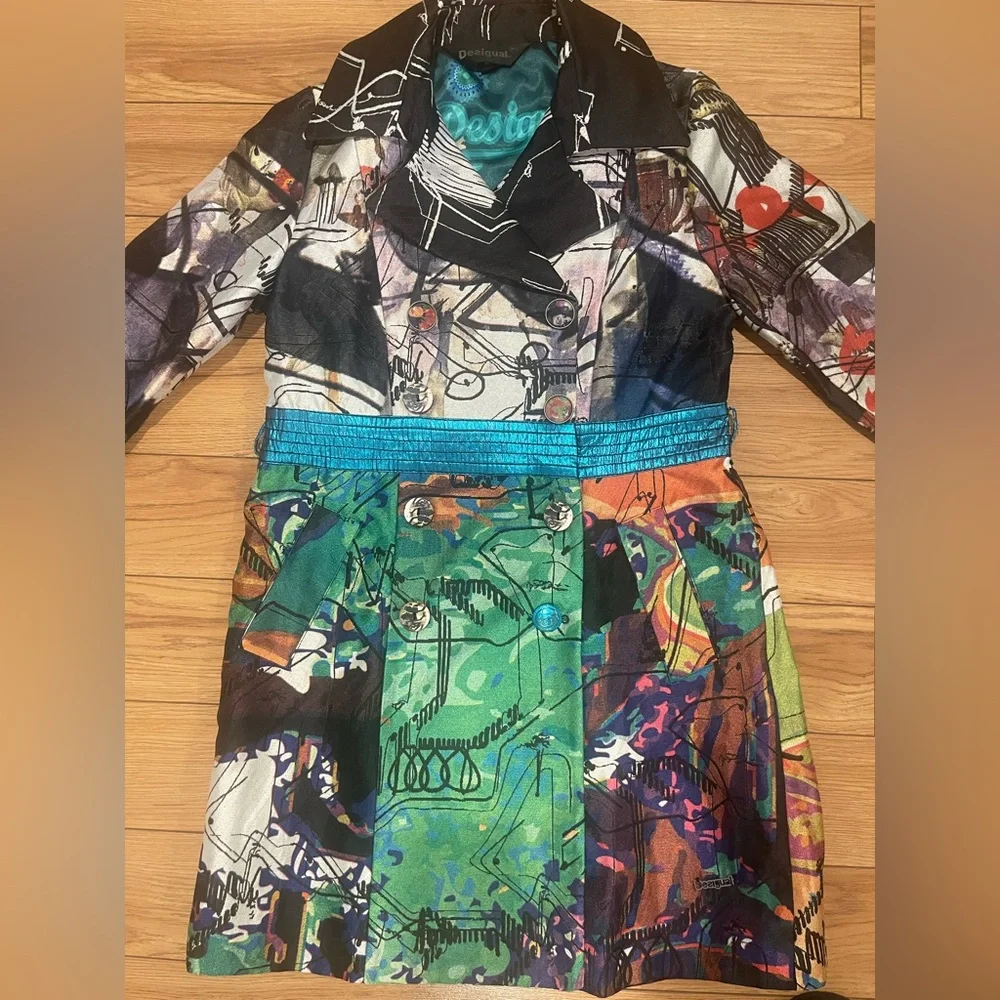 NEW 🦋Desigual Floral Embroidered Jacket 40 (m-large) trench coat multicolor - Picture 6 of 12